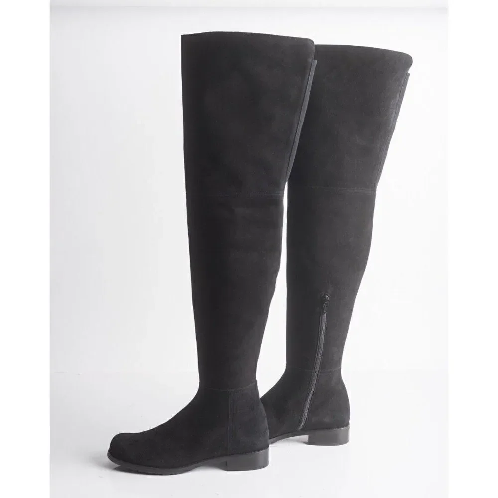 Stuart Weitzman Womens Black Suede Thigh High Boots Flats Pull On Sz US 6